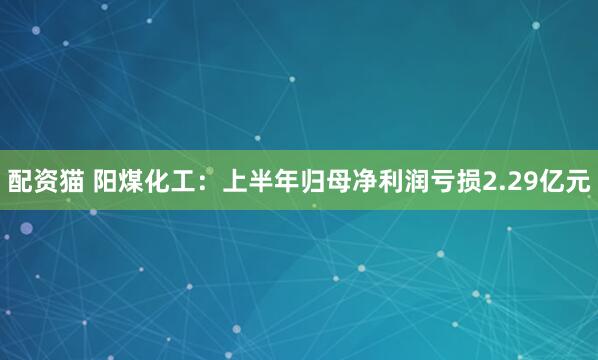 配资猫 阳煤化工：上半年归母净利润亏损2.29亿元